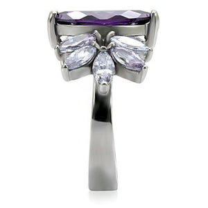 TK085 - Stainless Steel Ring High polished (no plating) Women AAA Grade CZ Amethyst