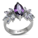 TK085 - Stainless Steel Ring High polished (no plating) Women AAA Grade CZ Amethyst