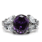 TK086 - Stainless Steel Ring High polished (no plating) Women AAA Grade CZ Amethyst