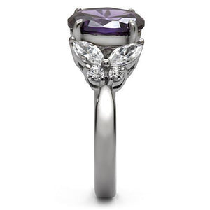 TK086 - Stainless Steel Ring High polished (no plating) Women AAA Grade CZ Amethyst