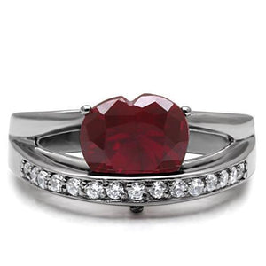 TK089 - Stainless Steel Ring High polished (no plating) Women AAA Grade CZ Ruby