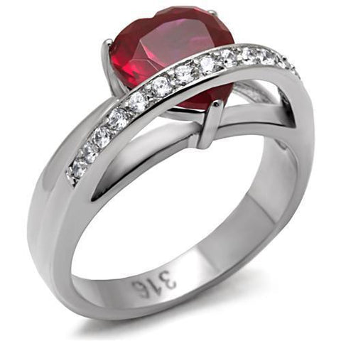 TK089 - Stainless Steel Ring High polished (no plating) Women AAA Grade CZ Ruby