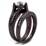 TK0W383DC - Stainless Steel Ring IP Dark Brown (IP coffee) Women AAA Grade CZ Clear