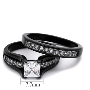 TK0W383J - Stainless Steel Ring Two-Tone IP Black Women AAA Grade CZ Clear