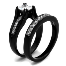 TK0W383J - Stainless Steel Ring Two-Tone IP Black Women AAA Grade CZ Clear