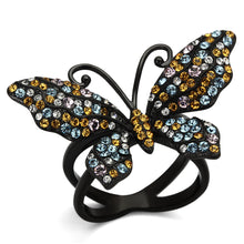 TK1004 - Stainless Steel Ring IP Black(Ion Plating) Women Top Grade Crystal Multi Color