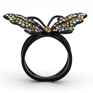TK1004 - Stainless Steel Ring IP Black(Ion Plating) Women Top Grade Crystal Multi Color