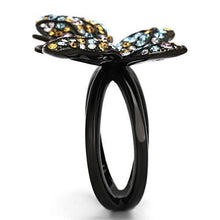 TK1004 - Stainless Steel Ring IP Black(Ion Plating) Women Top Grade Crystal Multi Color