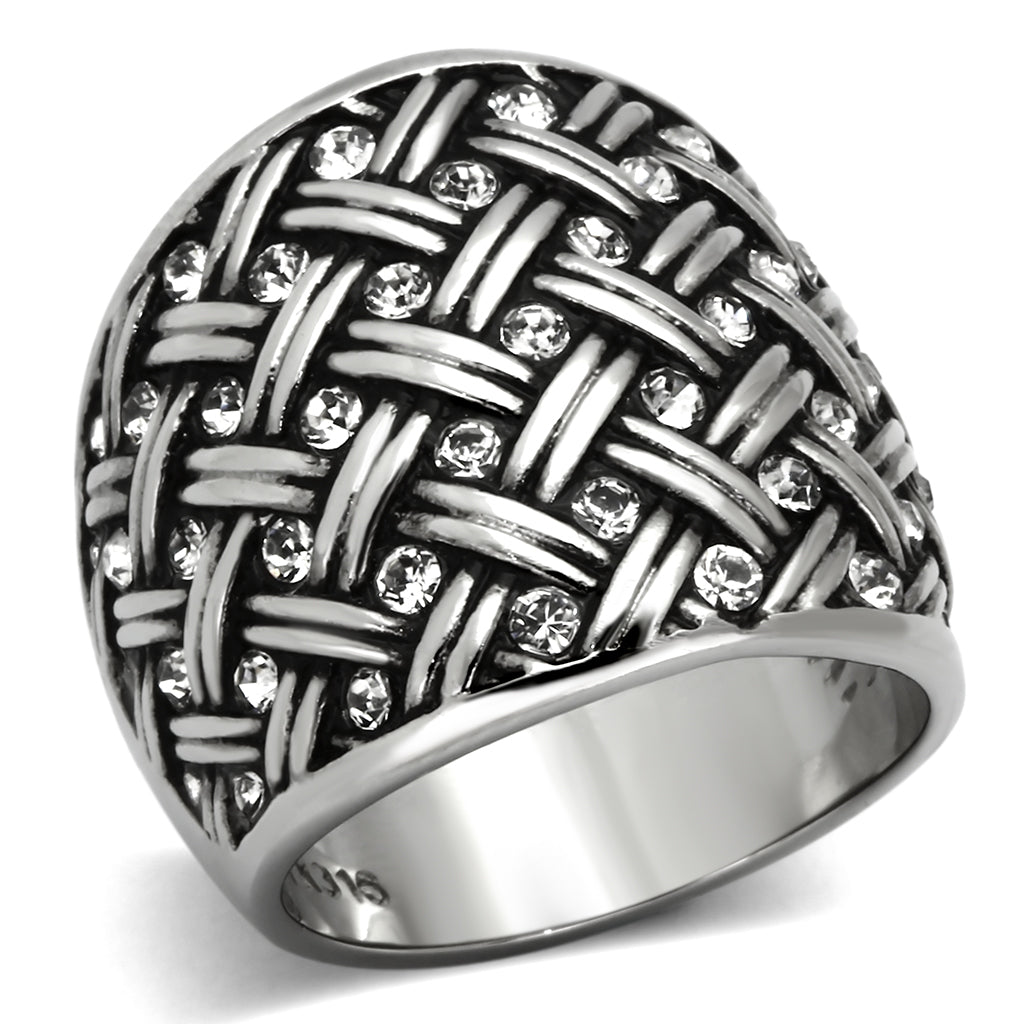 TK1007 - Stainless Steel Ring High polished (no plating) Women Top Grade Crystal Clear