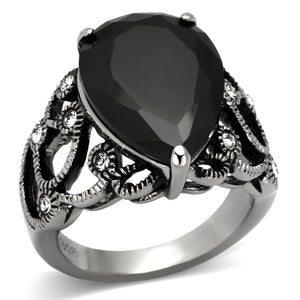 TK1017 - Stainless Steel Ring High polished (no plating) Women AAA Grade CZ Jet