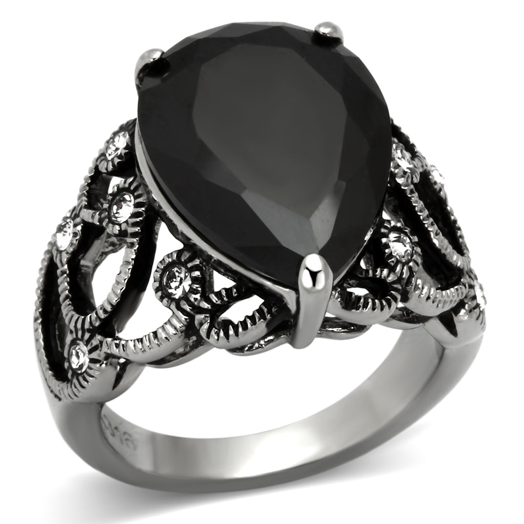 TK1017 - Stainless Steel Ring High polished (no plating) Women AAA Grade CZ Jet