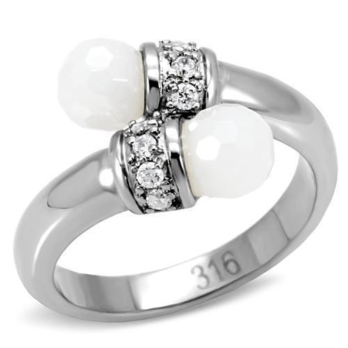 TK101 - Stainless Steel Ring High polished (no plating) Women Milky CZ White