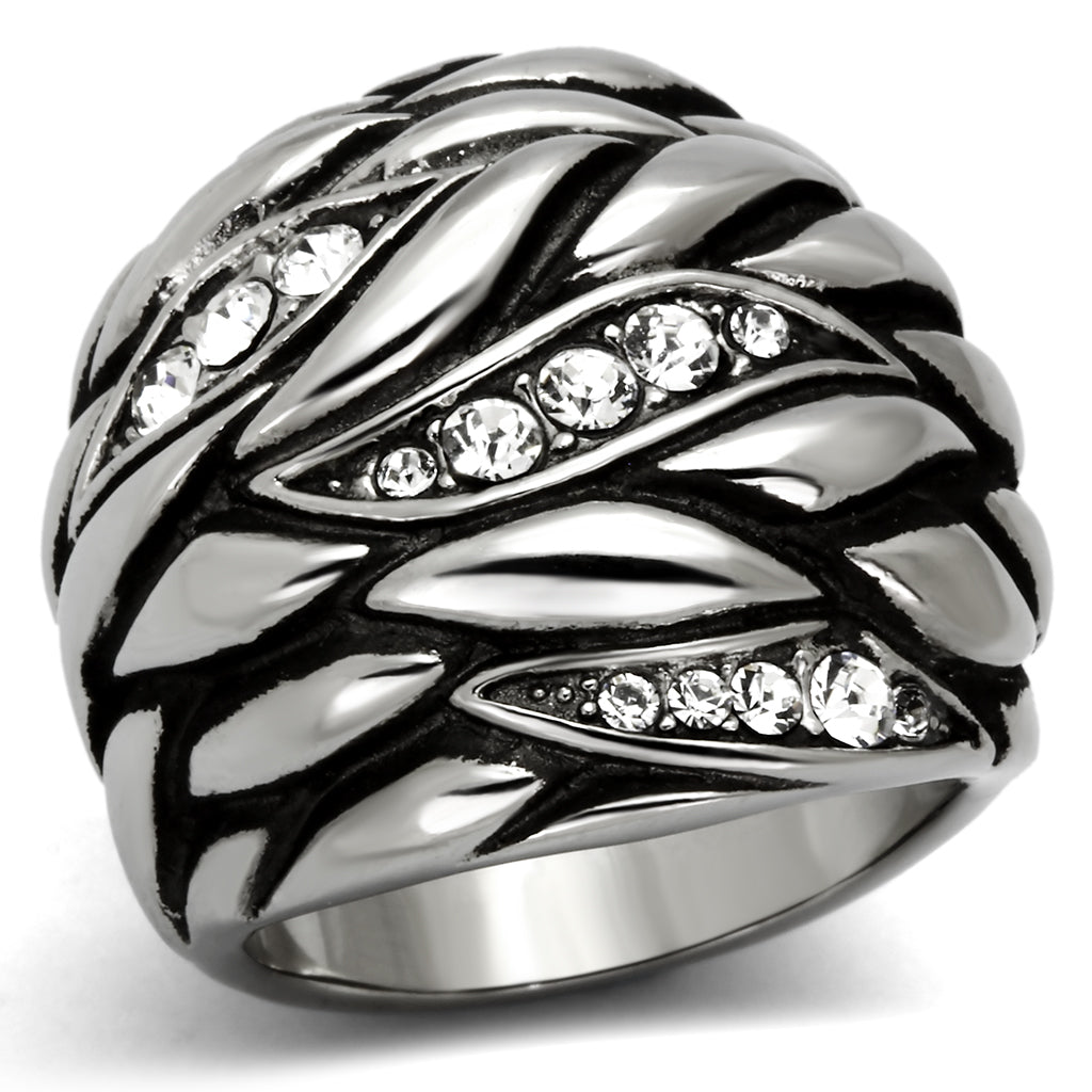 TK1020 - Stainless Steel Ring High polished (no plating) Women Top Grade Crystal Clear