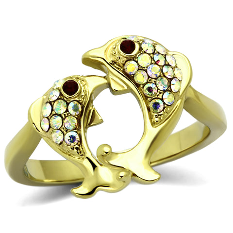 TK1023 - Stainless Steel Ring IP Gold(Ion Plating) Women Top Grade Crystal Multi Color