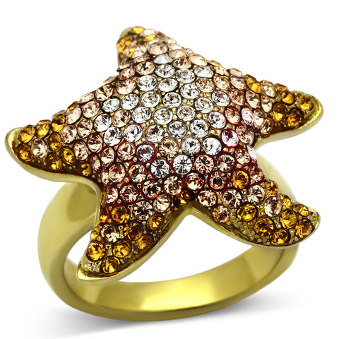TK1034 - Stainless Steel Ring IP Gold(Ion Plating) Women Top Grade Crystal Multi Color