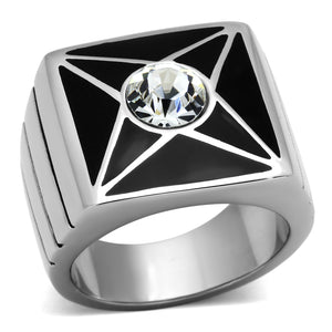 TK1049 - Stainless Steel Ring High polished (no plating) Men Top Grade Crystal Clear