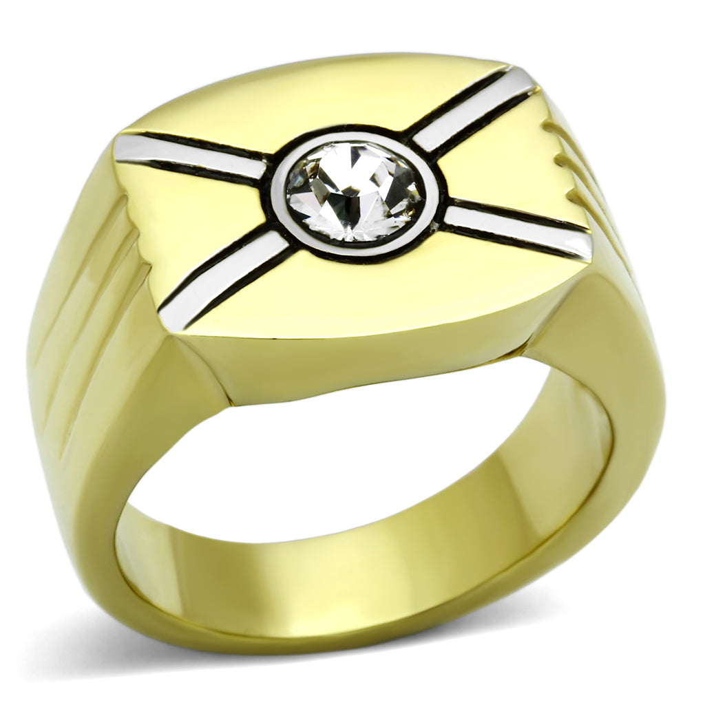 TK1064 - Stainless Steel Ring Two-Tone IP Gold (Ion Plating) Men Top Grade Crystal Clear