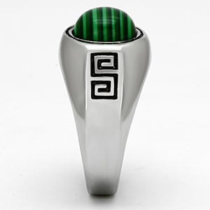 TK1070 - Stainless Steel Ring High polished (no plating) Men Synthetic Emerald