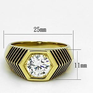 TK1076 - Stainless Steel Ring IP Gold(Ion Plating) Men AAA Grade CZ Clear