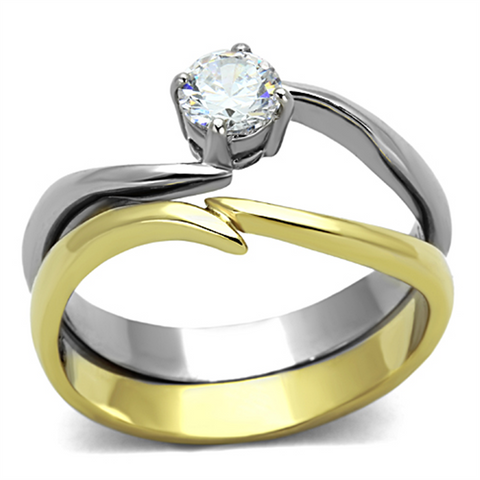 TK1092 - Stainless Steel Ring Two-Tone IP Gold (Ion Plating) Women AAA Grade CZ Clear