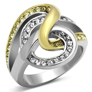 TK1094 - Stainless Steel Ring Two-Tone IP Gold (Ion Plating) Women Top Grade Crystal Citrine Yellow