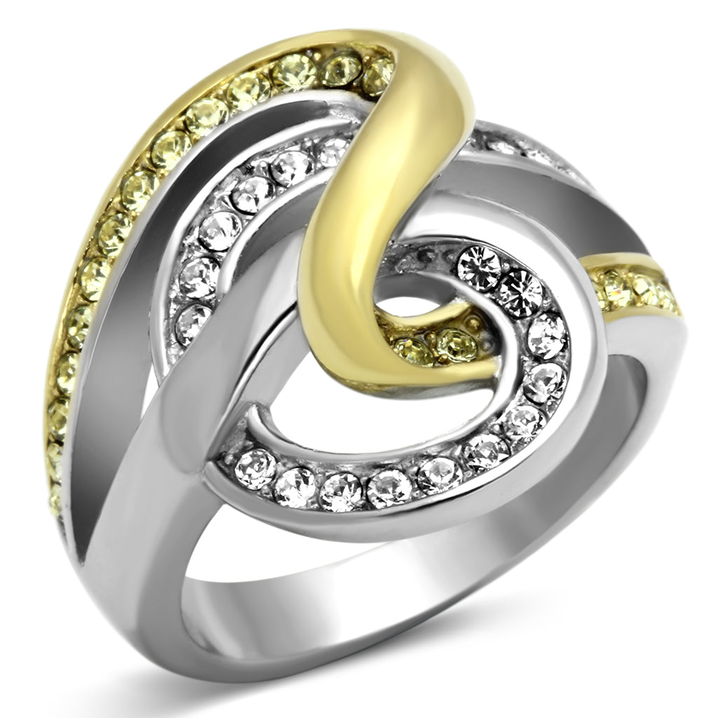 TK1094 - Stainless Steel Ring Two-Tone IP Gold (Ion Plating) Women Top Grade Crystal Citrine Yellow