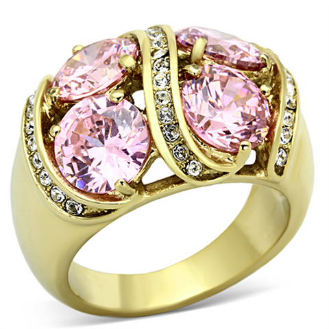 TK1099 - Stainless Steel Ring IP Gold(Ion Plating) Women AAA Grade CZ Rose