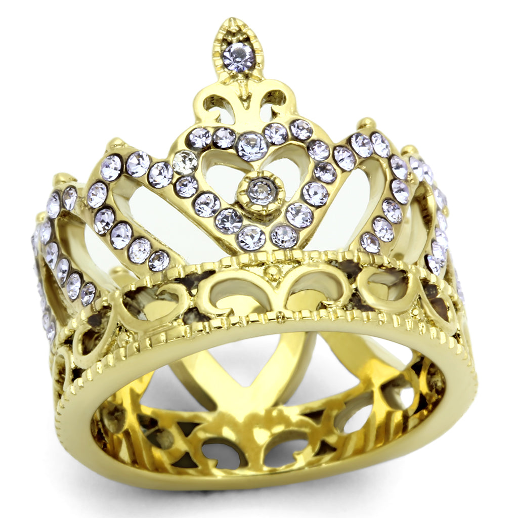 TK1105 - Stainless Steel Ring IP Gold(Ion Plating) Women Top Grade Crystal Tanzanite