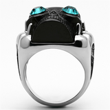 TK1118 - Stainless Steel Ring Two-Tone IP Black Women Top Grade Crystal Blue Zircon