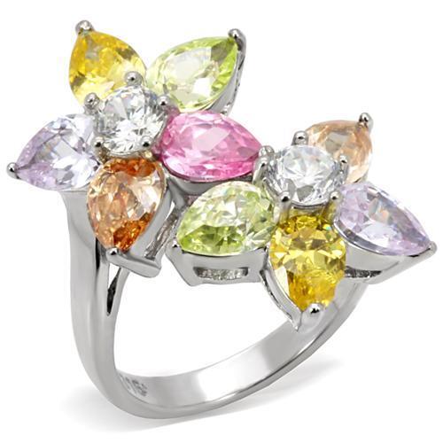 TK111 - Stainless Steel Ring High polished (no plating) Women AAA Grade CZ Multi Color
