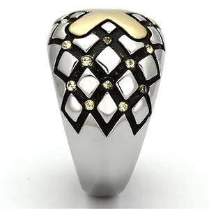 TK1131 - Stainless Steel Ring Two-Tone IP Gold (Ion Plating) Women Top Grade Crystal Citrine Yellow