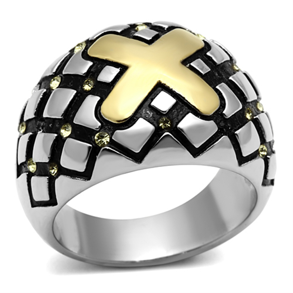 TK1131 - Stainless Steel Ring Two-Tone IP Gold (Ion Plating) Women Top Grade Crystal Citrine Yellow