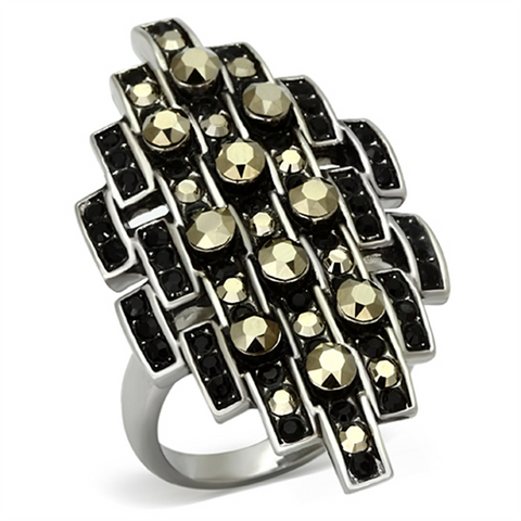 TK1136 - Stainless Steel Ring High polished (no plating) Women Top Grade Crystal Jet