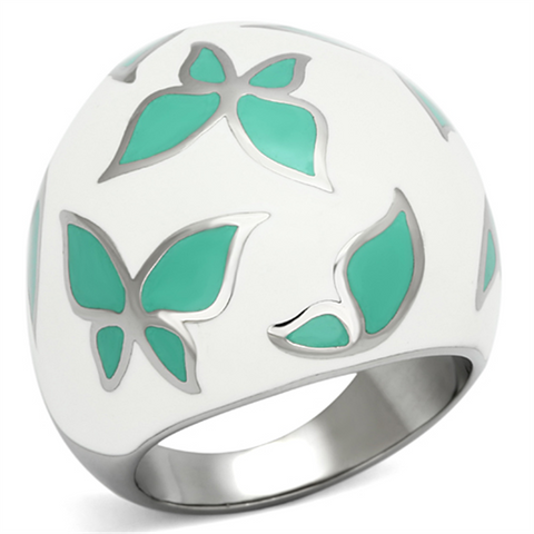 TK1137 - Stainless Steel Ring High polished (no plating) Women Epoxy Emerald
