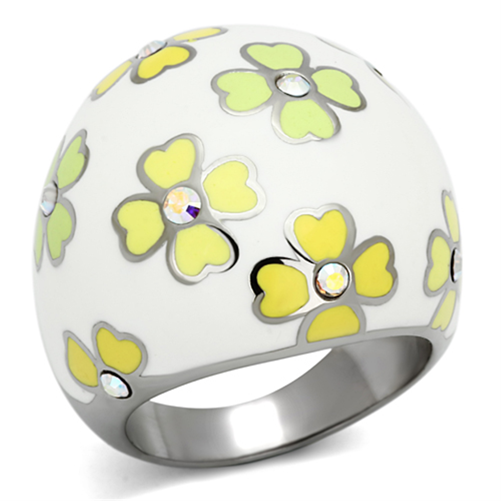 TK1139 - Stainless Steel Ring High polished (no plating) Women Top Grade Crystal Aurora Borealis (Rainbow Effect)