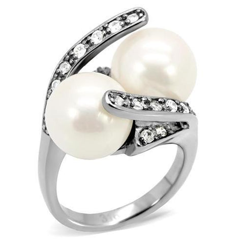 TK113 - Stainless Steel Ring High polished (no plating) Women Synthetic White