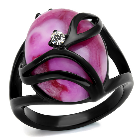 TK1144J - Stainless Steel Ring IP Black(Ion Plating) Women Synthetic Fuchsia