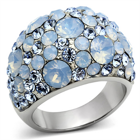 TK1147 - Stainless Steel Ring High polished (no plating) Women Top Grade Crystal Sea Blue