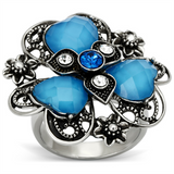 TK1149 - Stainless Steel Ring High polished (no plating) Women Synthetic Sea Blue