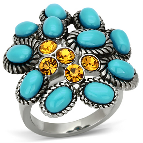 TK1150 - Stainless Steel Ring High polished (no plating) Women Synthetic Turquoise