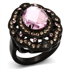 TK1154 - Stainless Steel Ring IP Black(Ion Plating) Women Top Grade Crystal Light Rose
