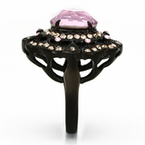 TK1154 - Stainless Steel Ring IP Black(Ion Plating) Women Top Grade Crystal Light Rose