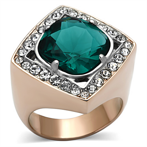 TK1160 - Stainless Steel Ring Two-Tone IP Rose Gold Women Synthetic Blue Zircon