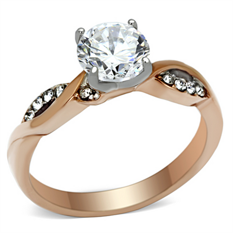 TK1163 - Stainless Steel Ring Two-Tone IP Rose Gold Women AAA Grade CZ Clear