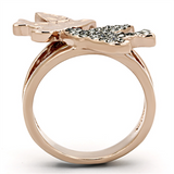 TK1165 - Stainless Steel Ring Two-Tone IP Rose Gold Women Top Grade Crystal Black Diamond