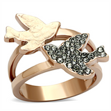 TK1165 - Stainless Steel Ring Two-Tone IP Rose Gold Women Top Grade Crystal Black Diamond