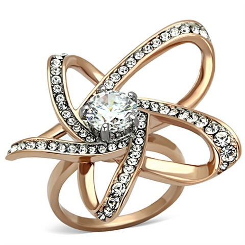 TK1170 - Stainless Steel Ring Two-Tone IP Rose Gold Women AAA Grade CZ Clear