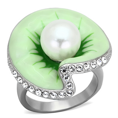 TK1171 - Stainless Steel Ring High polished (no plating) Women Synthetic White