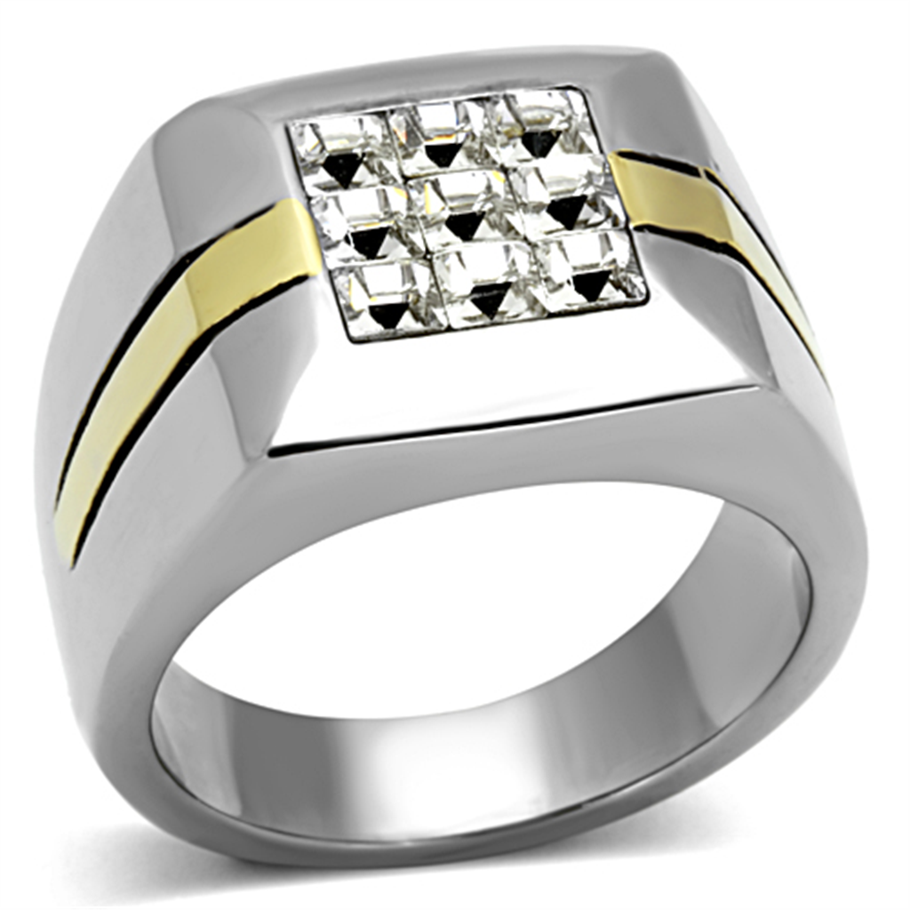 TK1178 - Stainless Steel Ring Two-Tone IP Gold (Ion Plating) Men Top Grade Crystal Clear
