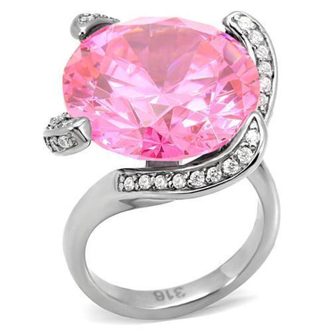 TK117 - Stainless Steel Ring High polished (no plating) Women AAA Grade CZ Rose